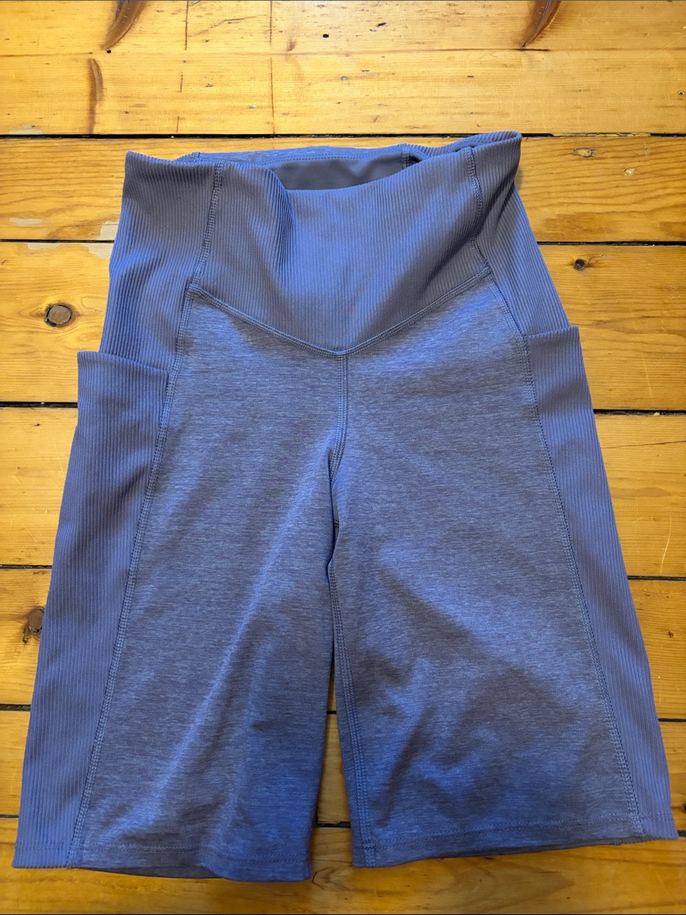 High-Waist Ribbed Active Biker Shorts - purple and Grey